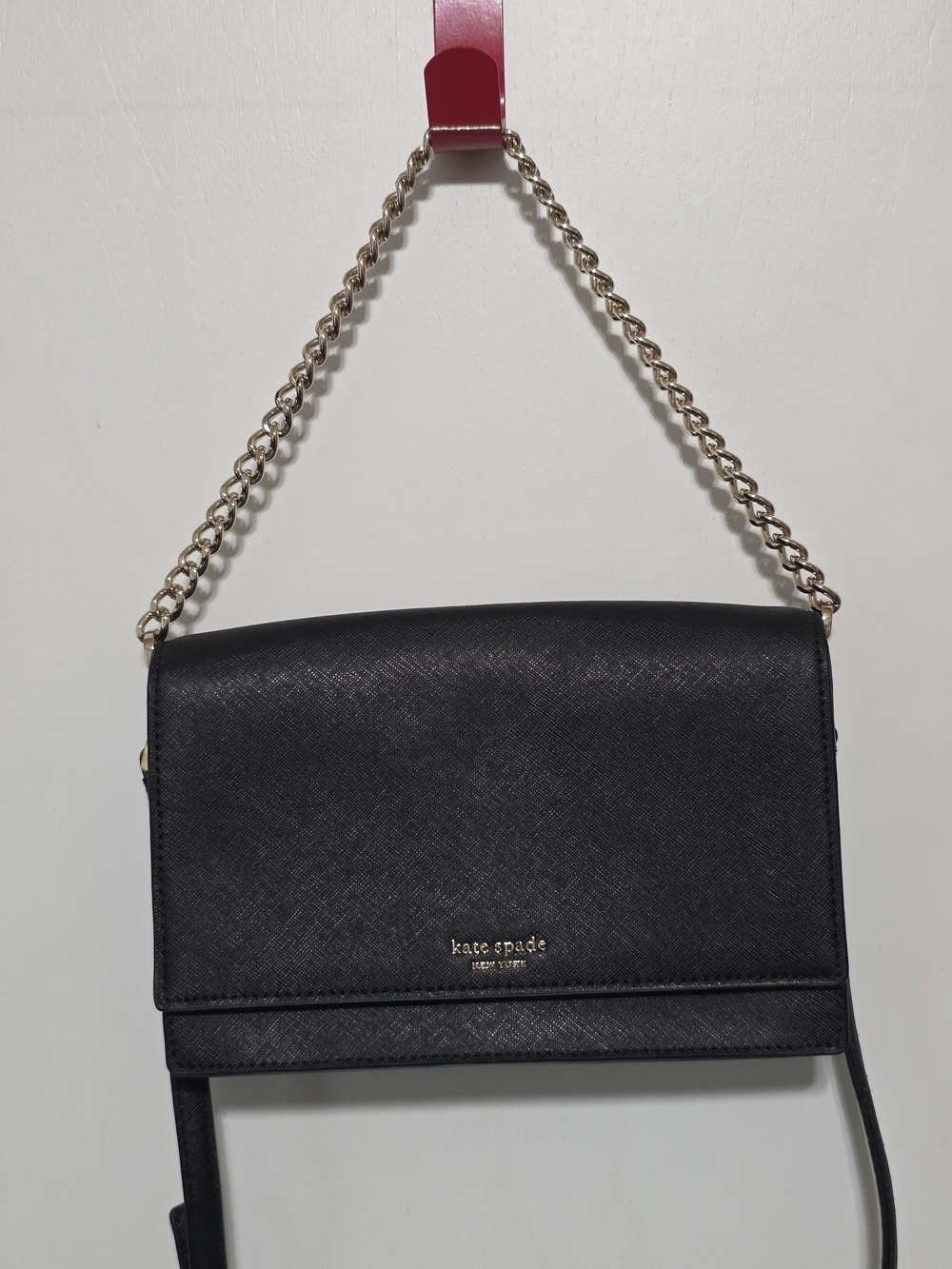 kate spade Black Saffiano Leather Crossbody with Gold Chain